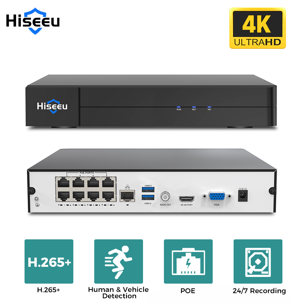 Hiseeu 8CH 4K PoE NVR Network  - đánh giá và giá Home Security With Camera